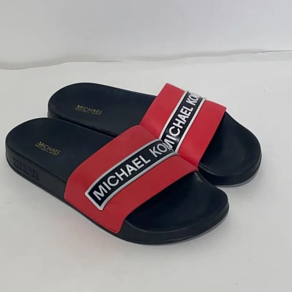 Michael Kors Men's MK Logo Jake Slides‎ Sandals Red and Black Size 7M
